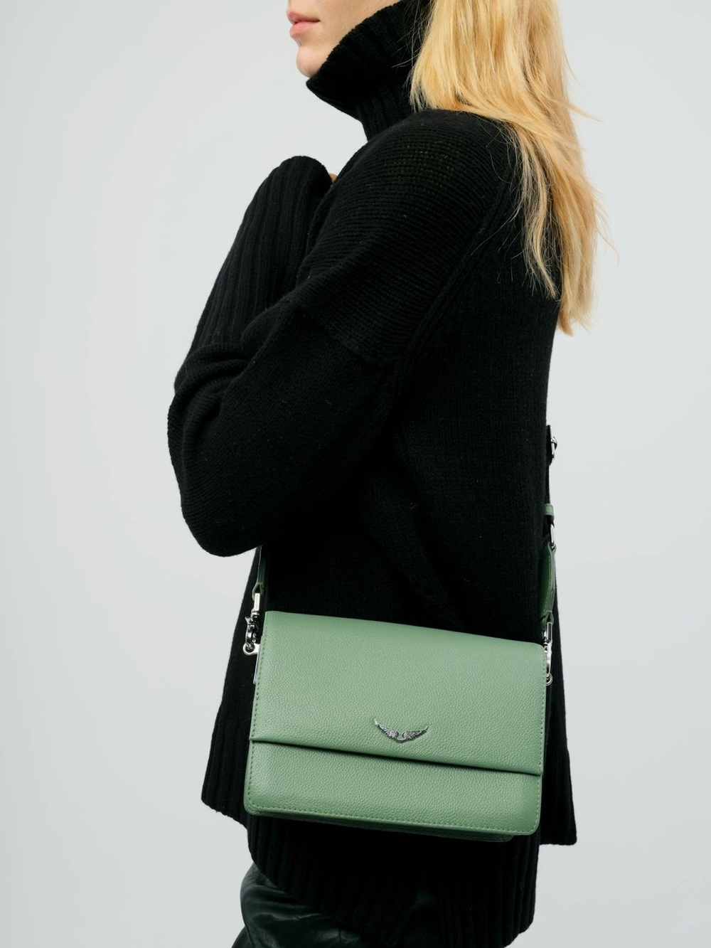 Zadig & Voltaire Lolita Wings Bag Green Leather Crossbody With adjustable strap.